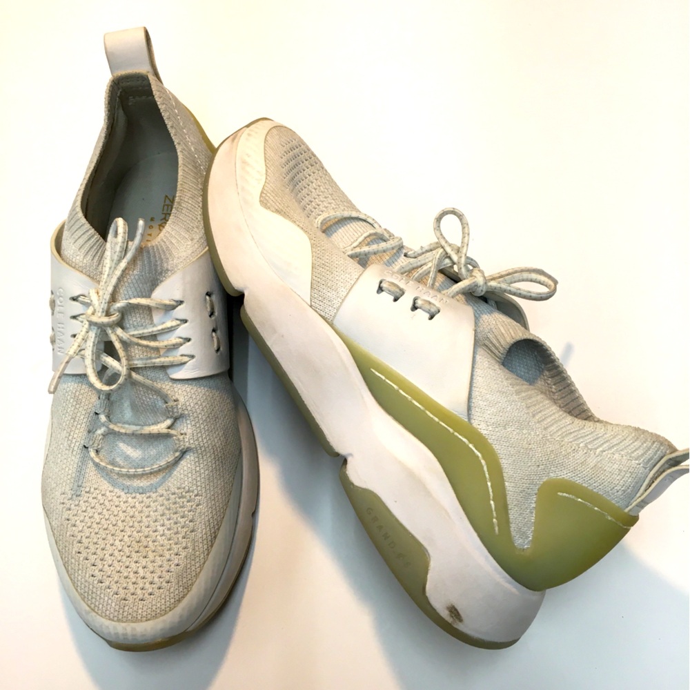 Cole Haan Zero Grand Motion Leather Knit Sneakers 6 Gray White Sporty Athleisure